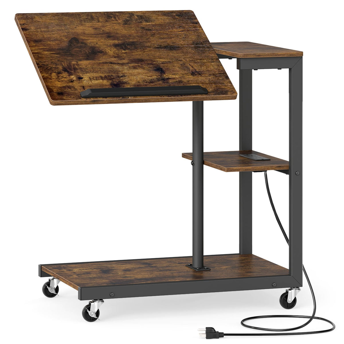 3-Tier Mobile Couch Side Table with Tiltable Tabletop-1 Piece-End & Side Tables-DECOROLALA
