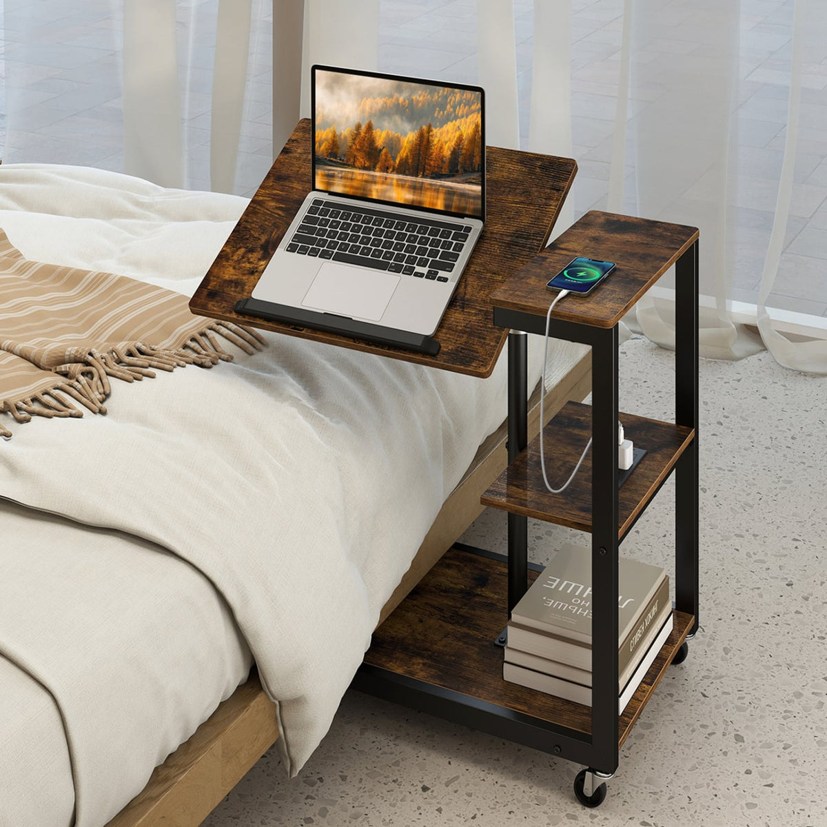3-Tier Mobile Couch Side Table with Tiltable Tabletop-1 Piece-End & Side Tables-DECOROLALA