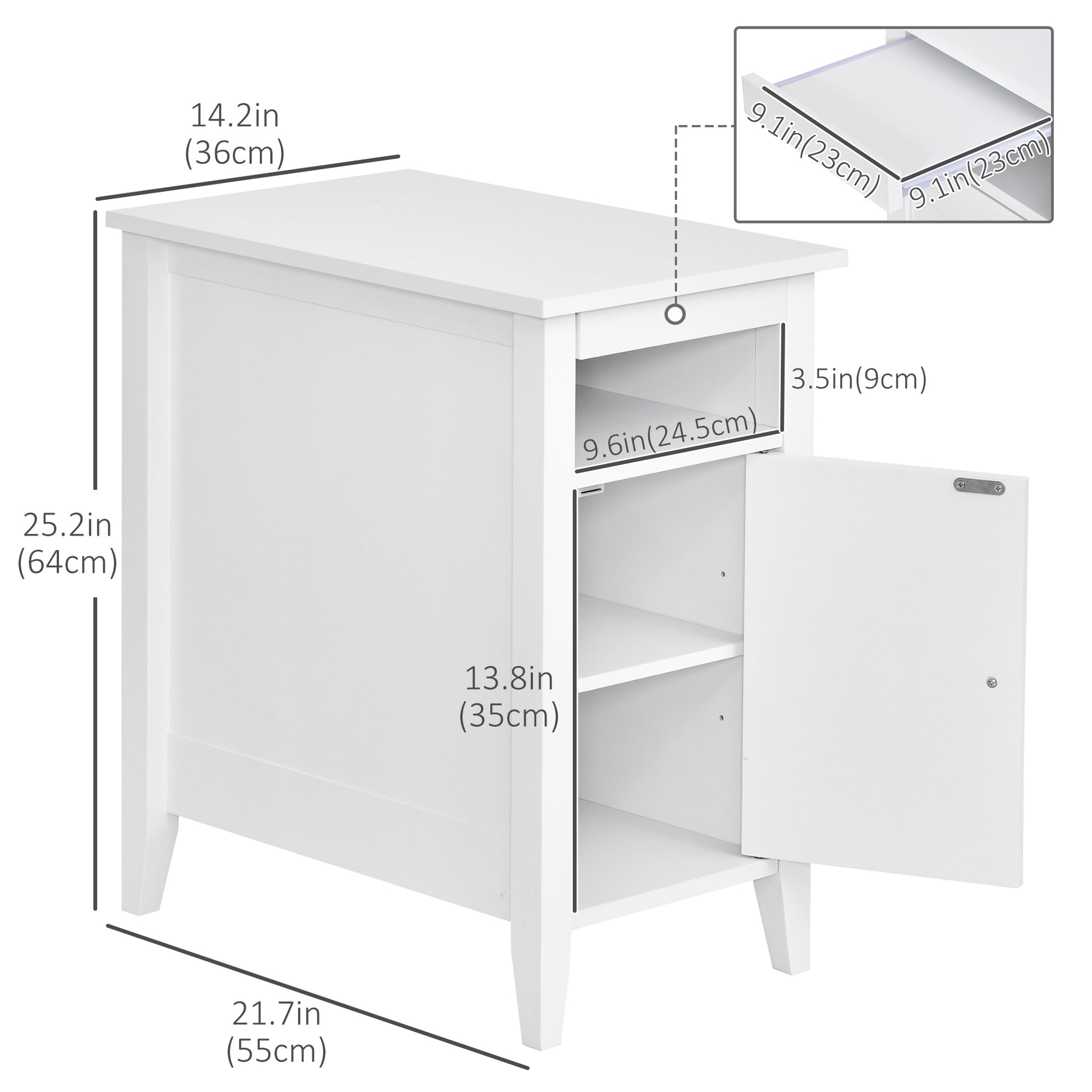 3-Tier Modern Nightstand Side Table with Shelf - White-Home Furnishings > Living Room Furniture > Side¬†Tables-DECOROLALA