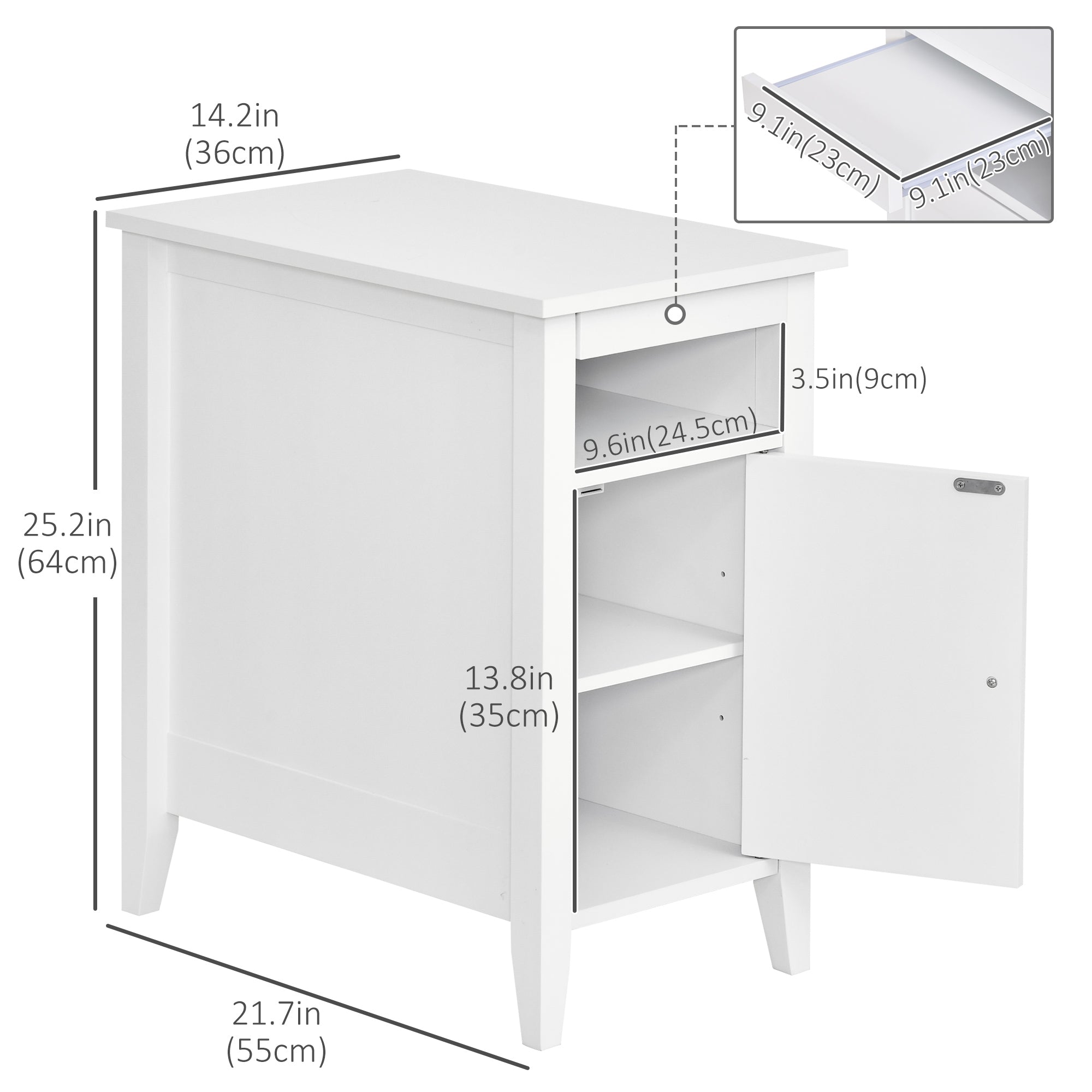 3-Tier Modern Nightstand Side Table with Shelf - White-Home Furnishings > Living Room Furniture > Side¬†Tables-DECOROLALA