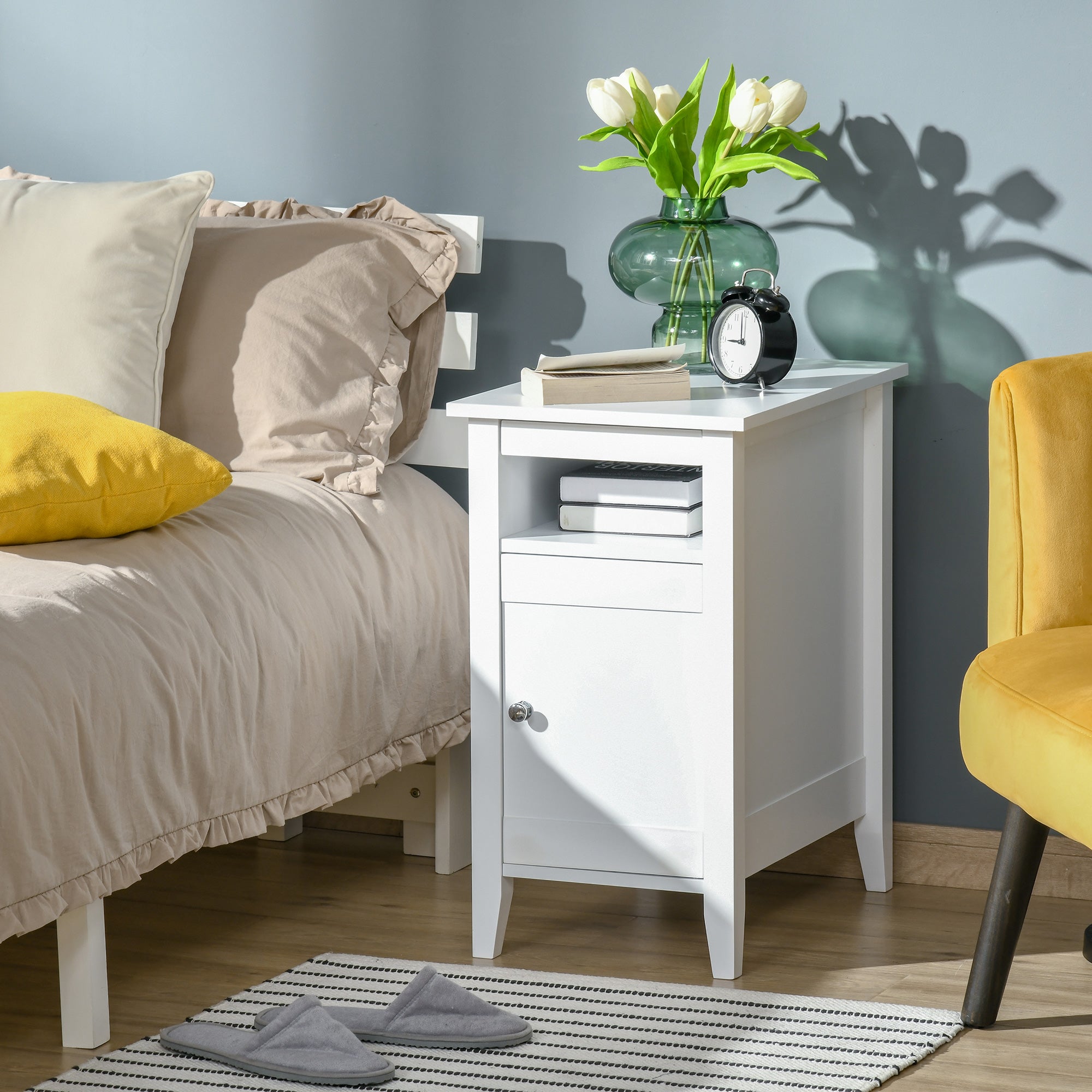 3-Tier Modern Nightstand Side Table with Shelf - White-Home Furnishings > Living Room Furniture > Side¬†Tables-DECOROLALA
