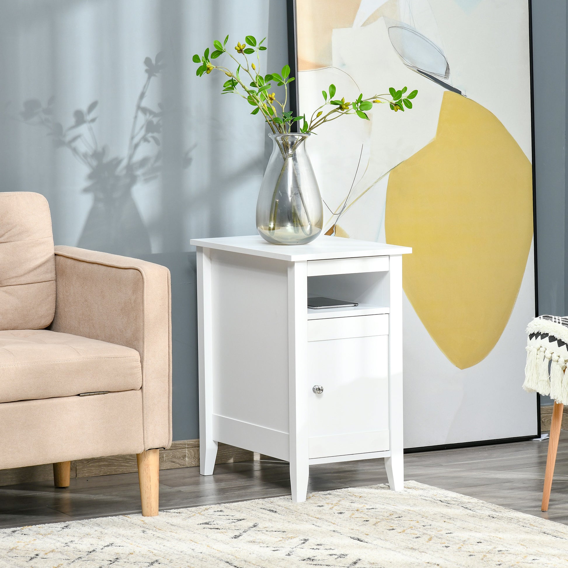 3-Tier Modern Nightstand Side Table with Shelf - White-Home Furnishings > Living Room Furniture > Side¬†Tables-DECOROLALA