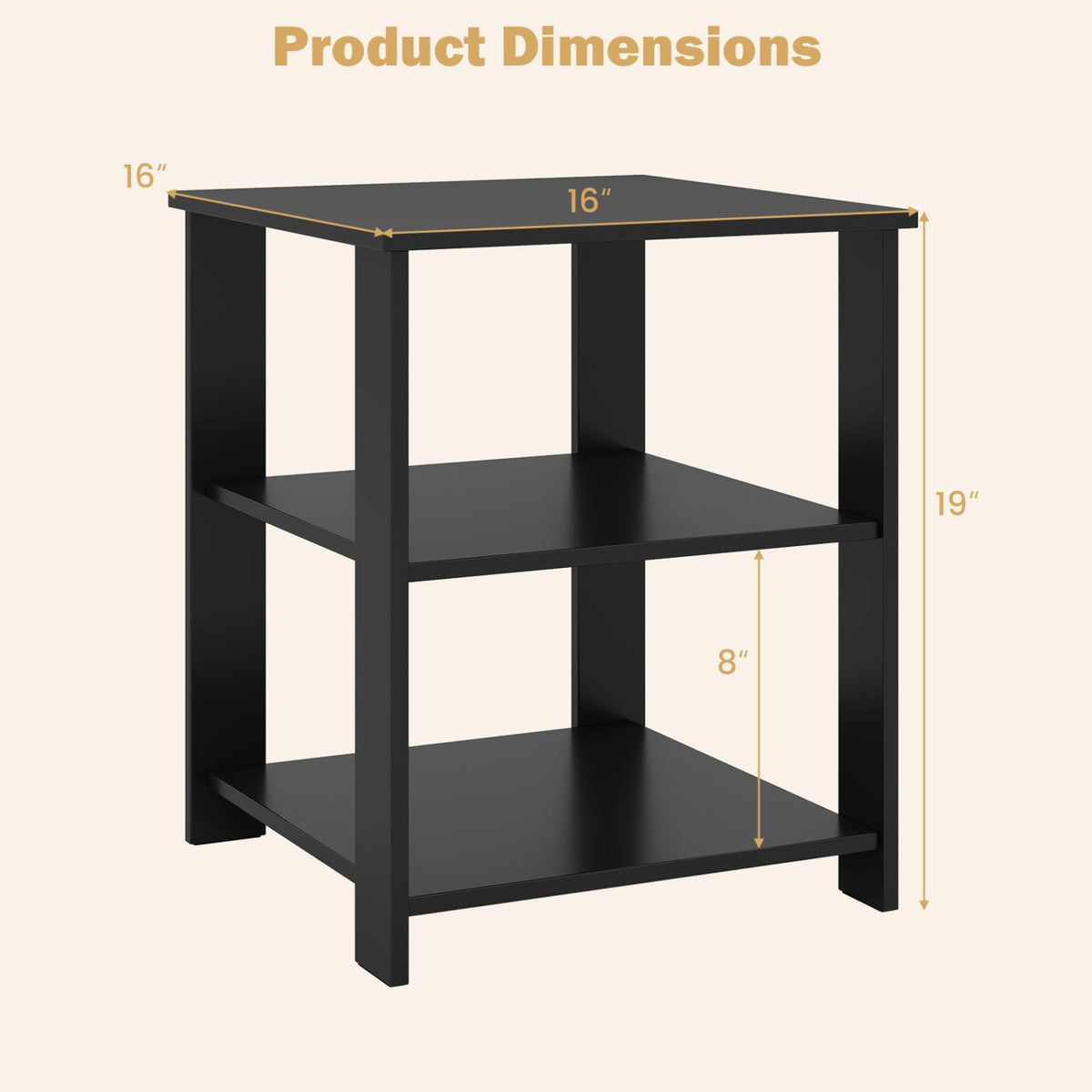 3-Tier Modern Nightstand Square Side Table with Open Storage Shelves Set of 2-Black-End & Side Tables-DECOROLALA