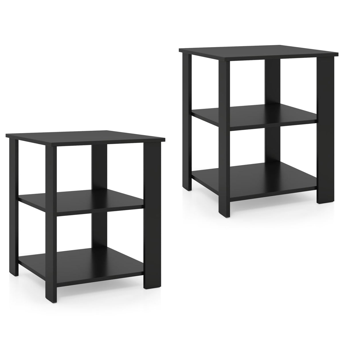 3-Tier Modern Nightstand Square Side Table with Open Storage Shelves Set of 2-Black-End & Side Tables-DECOROLALA