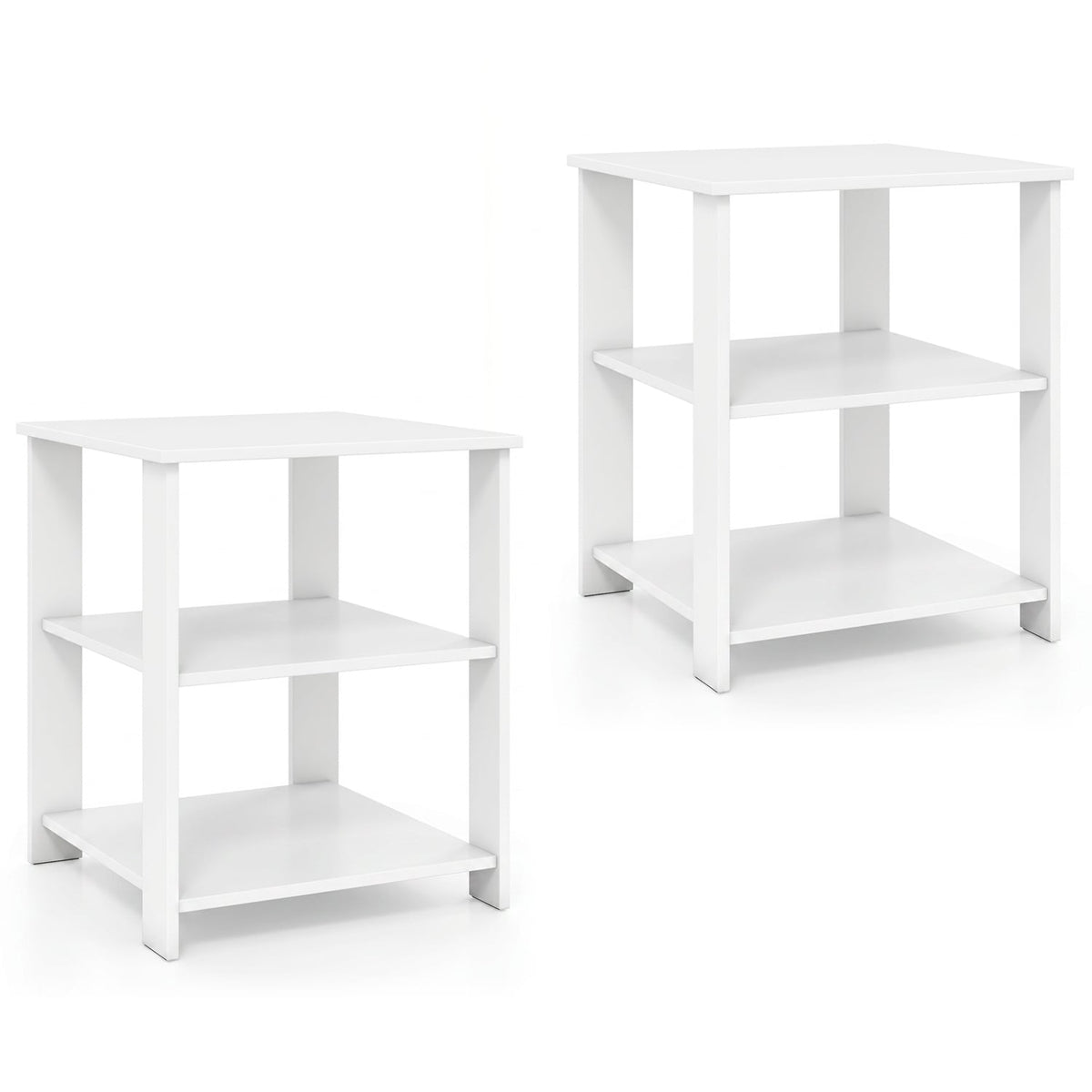 3-Tier Modern Nightstand Square Side Table with Open Storage Shelves Set of 2-White-End & Side Tables-DECOROLALA