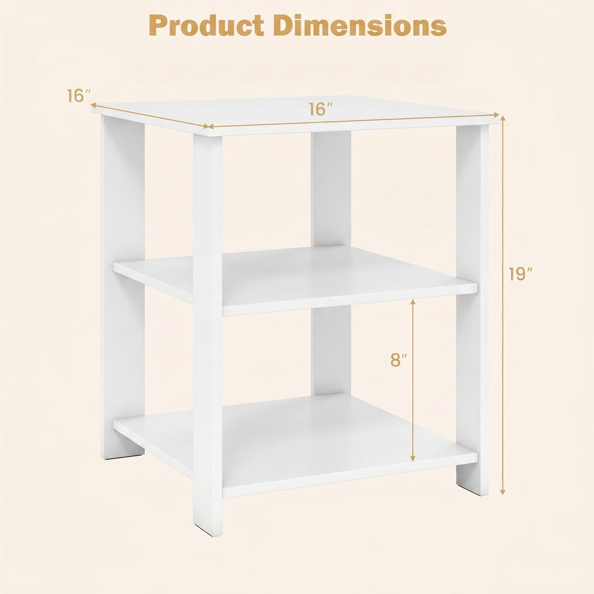 3-Tier Modern Nightstand Square Side Table with Open Storage Shelves-White-End & Side Tables-DECOROLALA