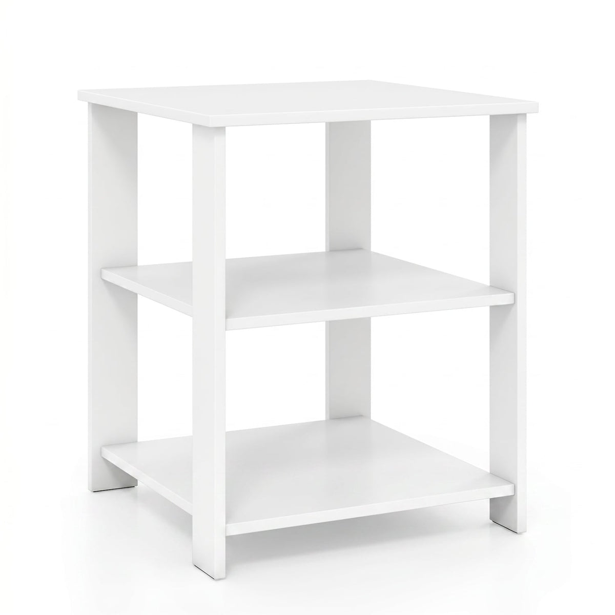 3-Tier Modern Nightstand Square Side Table with Open Storage Shelves-White-End & Side Tables-DECOROLALA