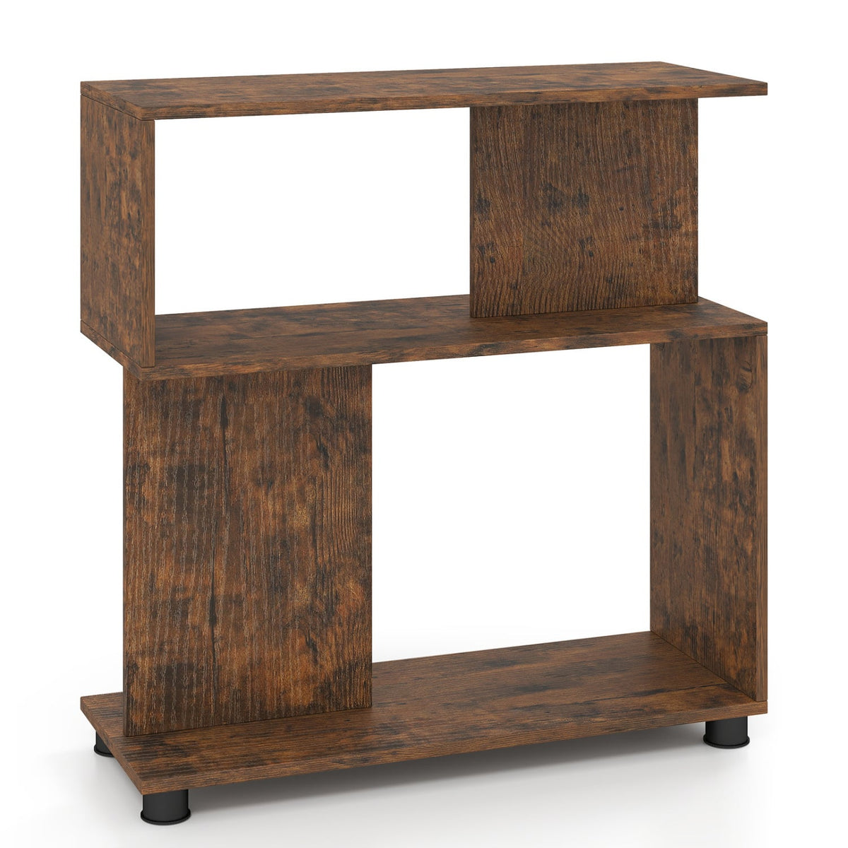 3-Tier Modern S-shaped Bookshelf with Adjustable Feet-Rustic Brown-Bookcases-DECOROLALA