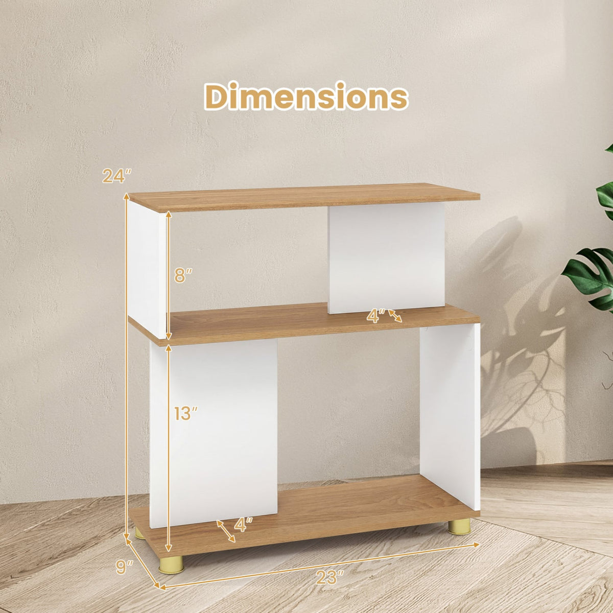 3-Tier Modern S-shaped Bookshelf with Adjustable Feet-White-Bookcases-DECOROLALA