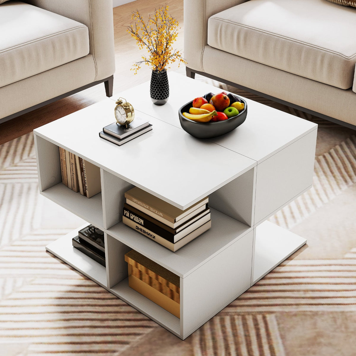3-Tier Modern S-shaped End Table with 4 Storage Cubes-White-End & Side Tables-DECOROLALA