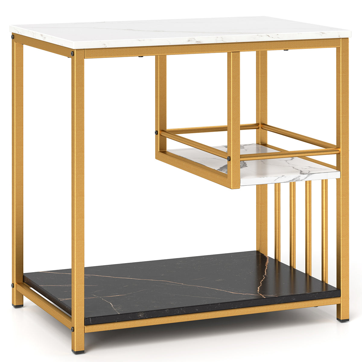 3-Tier Multi-function Marble End Table with Storage Shelf-Golden-End & Side Tables-DECOROLALA