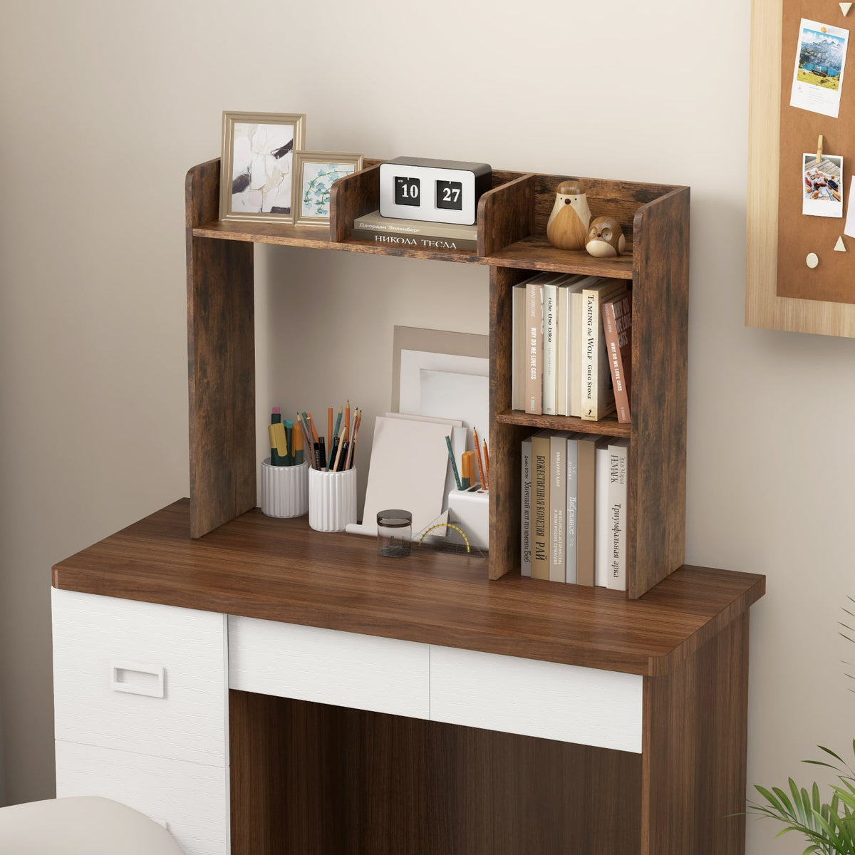 3-Tier Multipurpose Desk Bookshelf with 4 Shelves-Brown-Bookcases-DECOROLALA