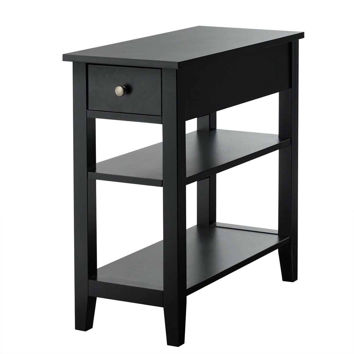 3-Tier Nightstand Bedside Table Sofa Side with Double Shelves Drawer-Black-End & Side Tables-DECOROLALA