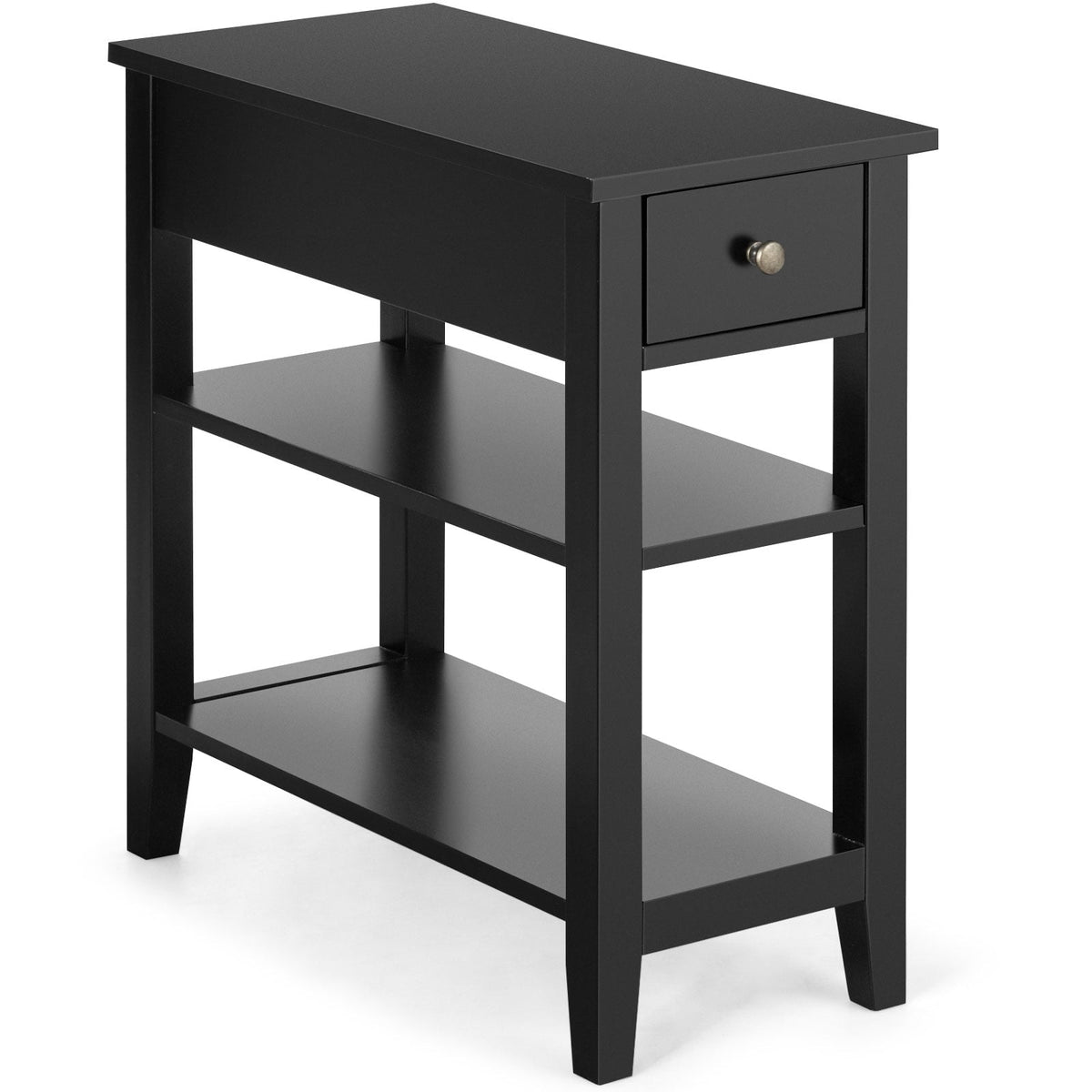 3-Tier Nightstand Bedside Table Sofa Side with Double Shelves Drawer-Black-End & Side Tables-DECOROLALA