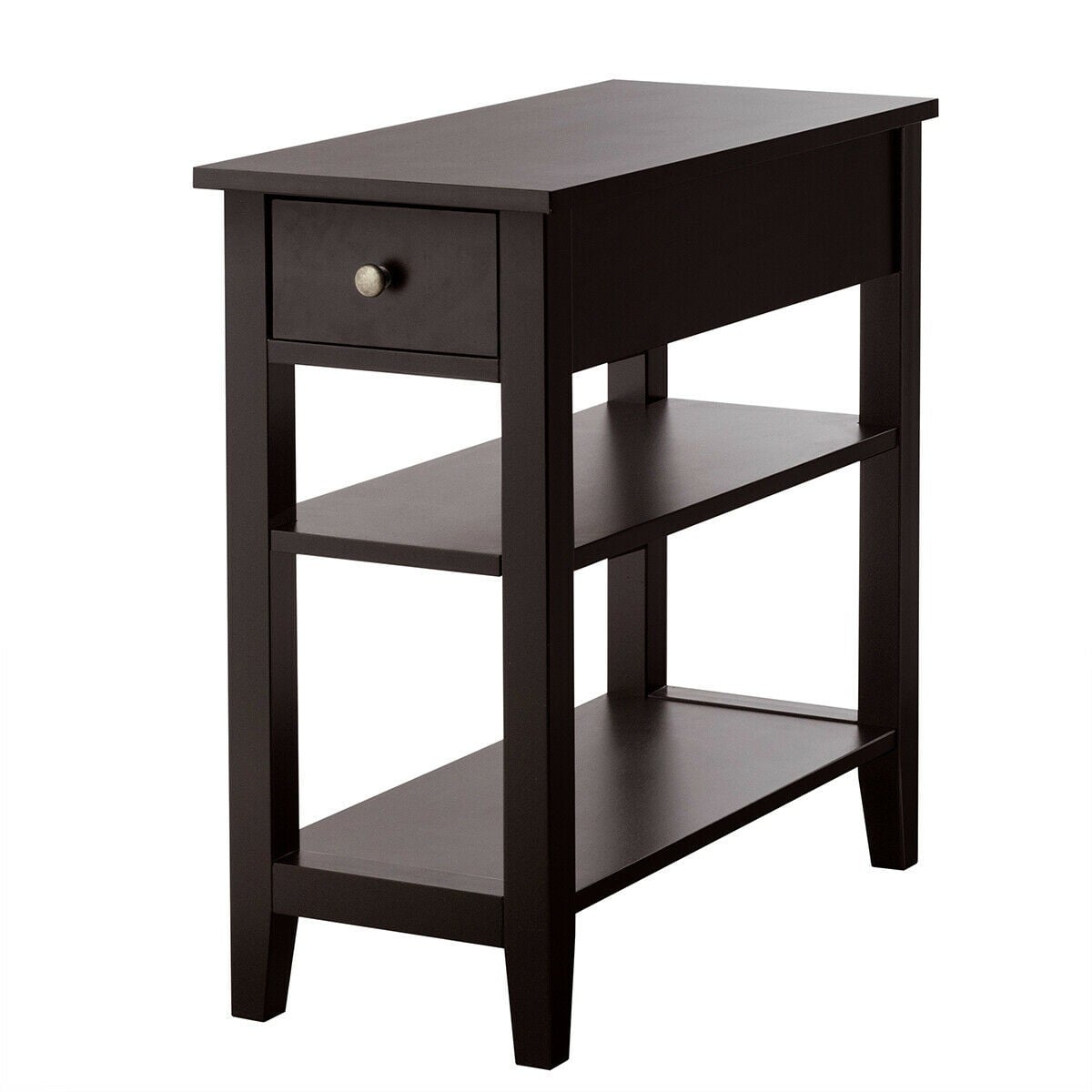3-Tier Nightstand Bedside Table Sofa Side with Double Shelves Drawer-Coffee-End & Side Tables-DECOROLALA