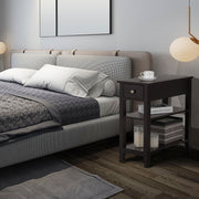 3-Tier Nightstand Bedside Table Sofa Side with Double Shelves Drawer-Coffee-End & Side Tables-DECOROLALA