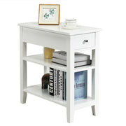 3-Tier Nightstand Bedside Table Sofa Side with Double Shelves Drawer-White-End & Side Tables-DECOROLALA