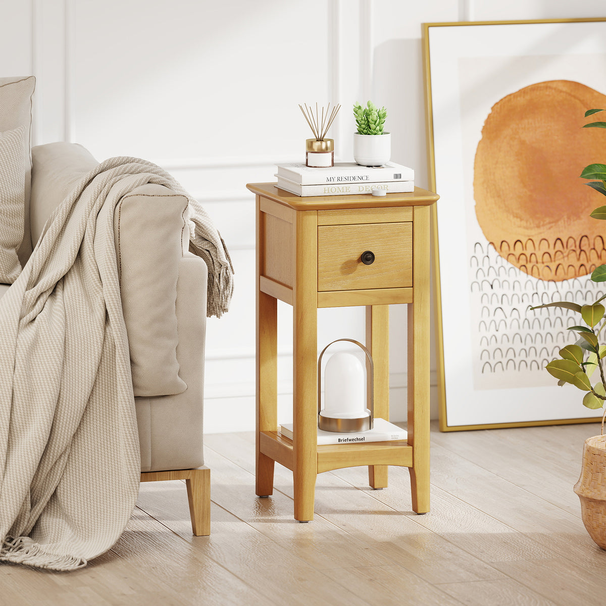 3-Tier Nightstand with Drawer and Open Storage Shelf-Natural-Nightstands-DECOROLALA