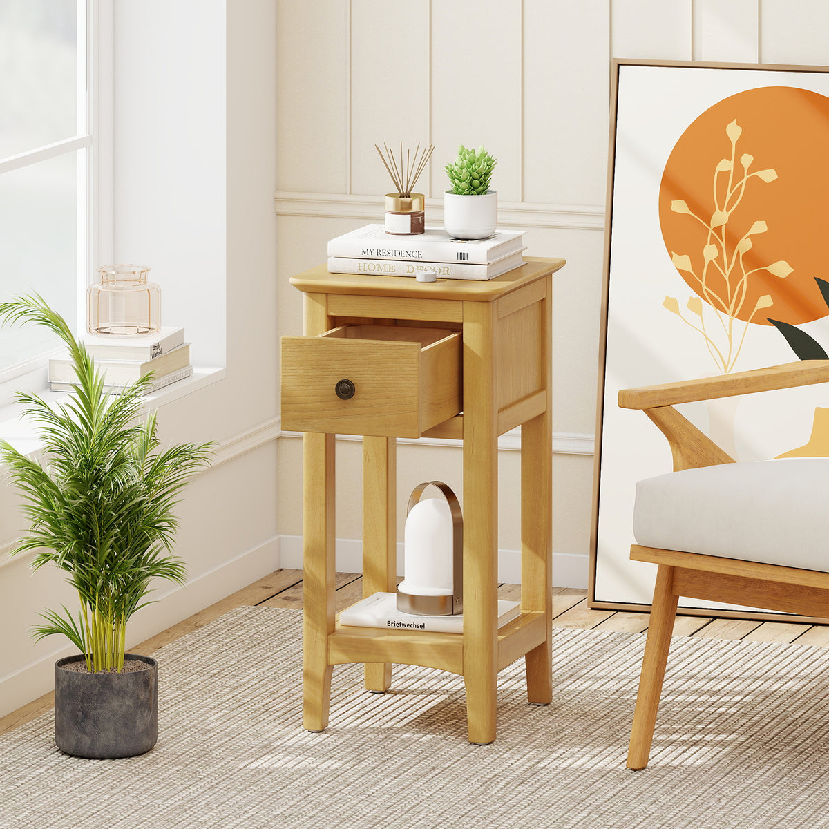 3-Tier Nightstand with Drawer and Open Storage Shelf-Natural-Nightstands-DECOROLALA