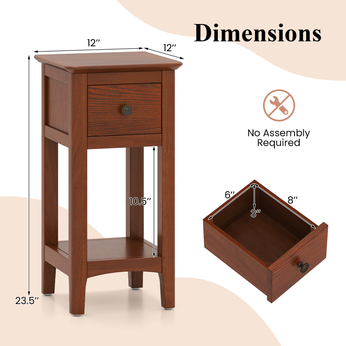 3-Tier Nightstand with Drawer and Open Storage Shelf-Walnut-Nightstands-DECOROLALA