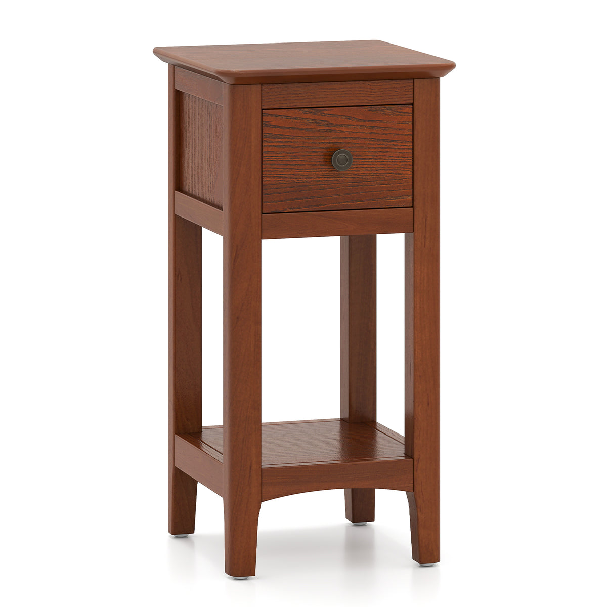 3-Tier Nightstand with Drawer and Open Storage Shelf-Walnut-Nightstands-DECOROLALA