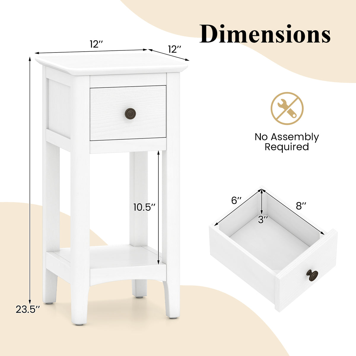 3-Tier Nightstand with Drawer and Open Storage Shelf-White-Nightstands-DECOROLALA