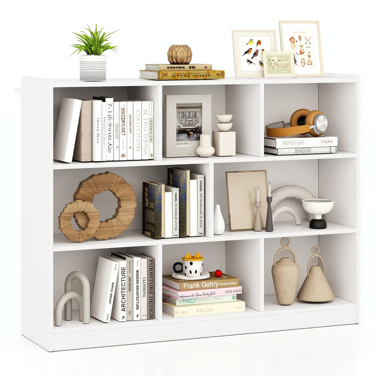 3-Tier Open Bookcase 8-Cube Floor Standing Storage Shelves Display Cabinet-White-Bookcases-DECOROLALA