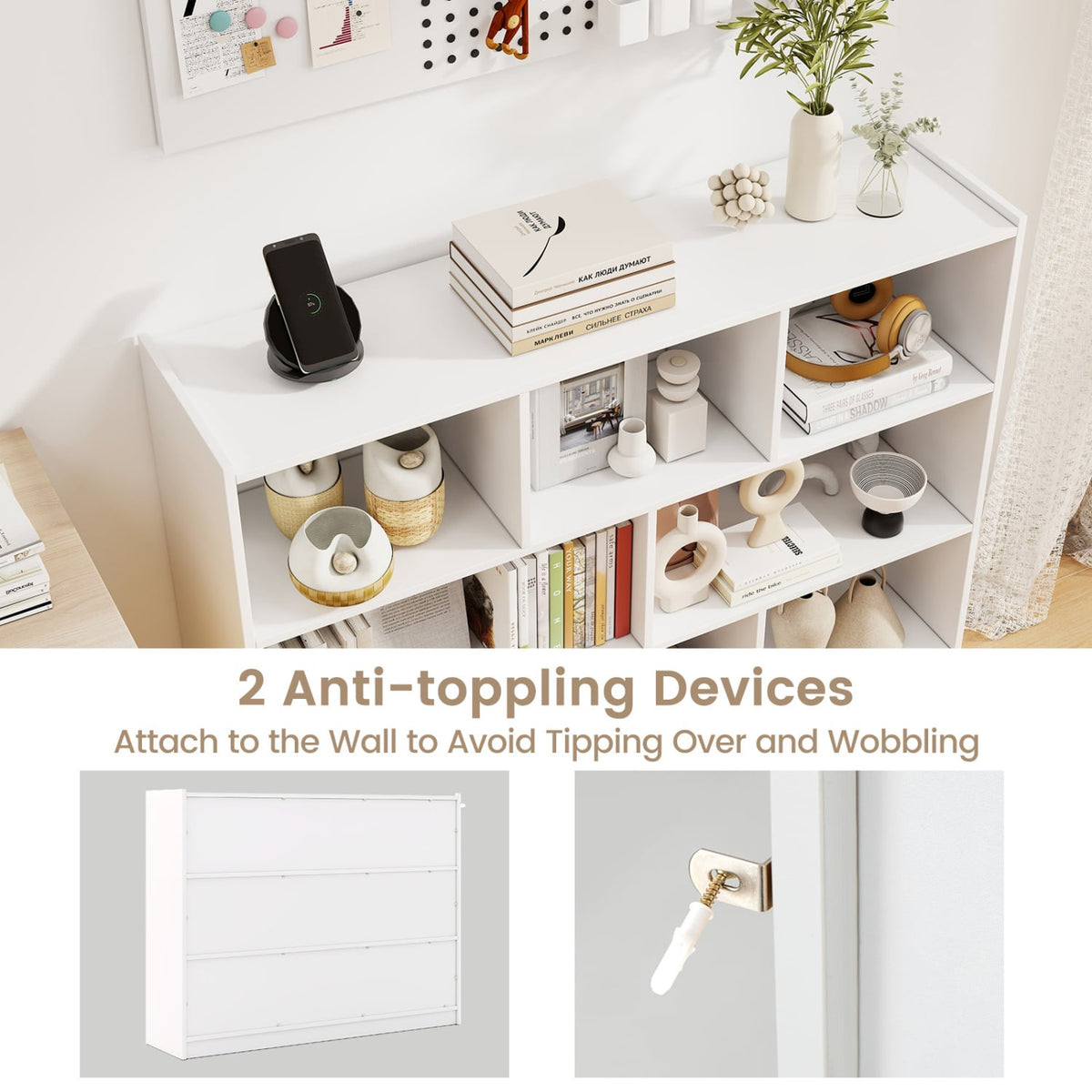 3-Tier Open Bookcase 8-Cube Floor Standing Storage Shelves Display Cabinet-White-Bookcases-DECOROLALA