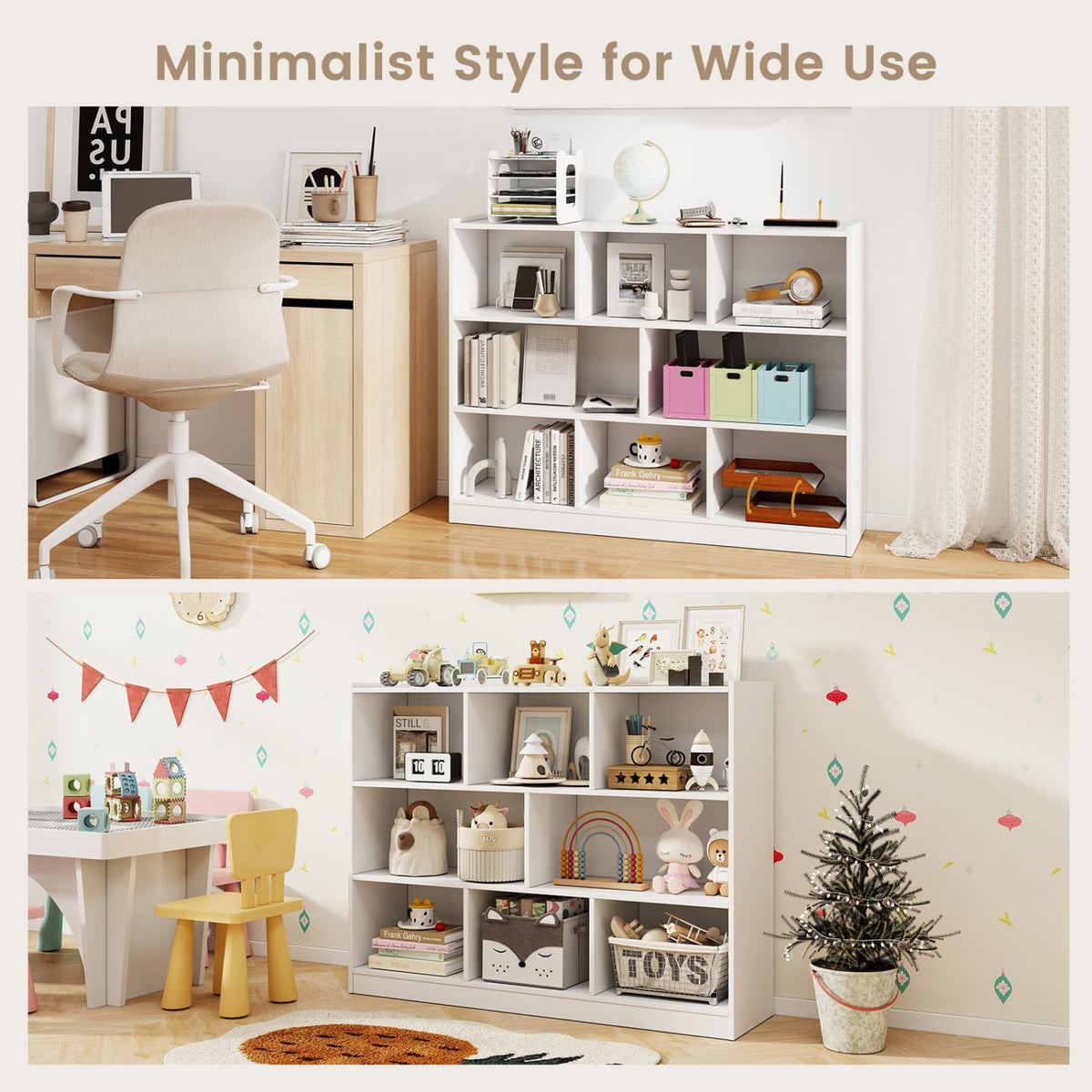 3-Tier Open Bookcase 8-Cube Floor Standing Storage Shelves Display Cabinet-White-Bookcases-DECOROLALA