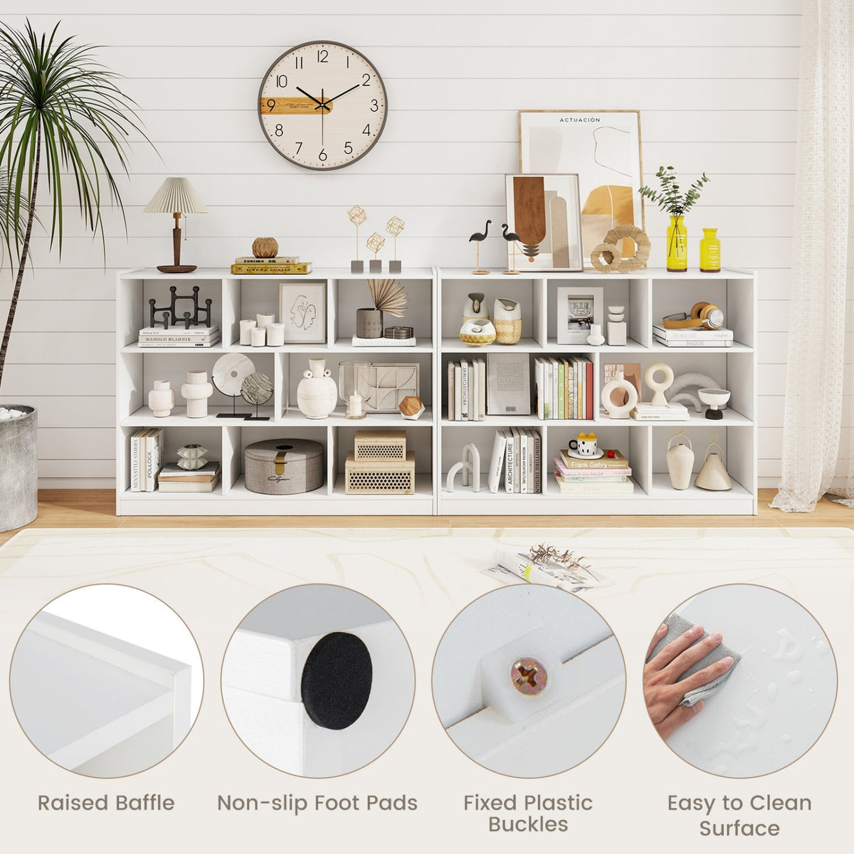 3-Tier Open Bookcase 8-Cube Floor Standing Storage Shelves Display Cabinet-White-Bookcases-DECOROLALA