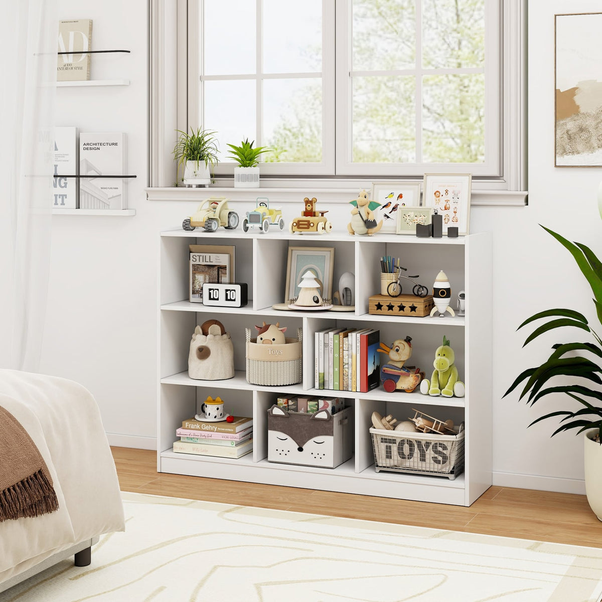 3-Tier Open Bookcase 8-Cube Floor Standing Storage Shelves Display Cabinet-White-Bookcases-DECOROLALA