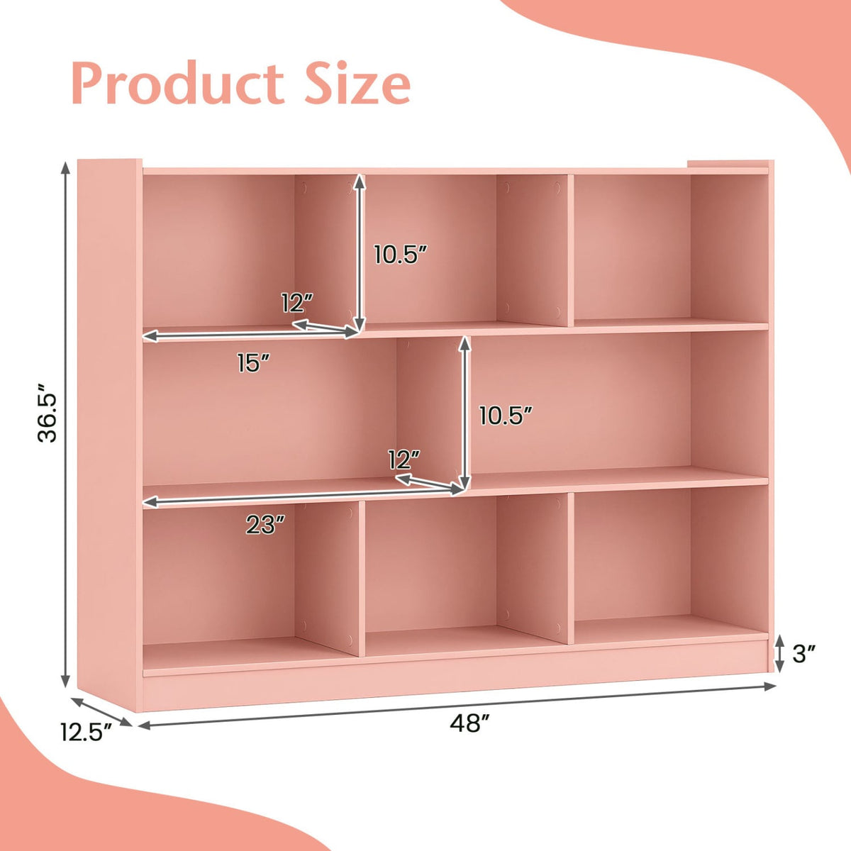 3-Tier Open Bookcase 8-Cube Floor Standing Storage Shelves-Pink-Bookcases-DECOROLALA