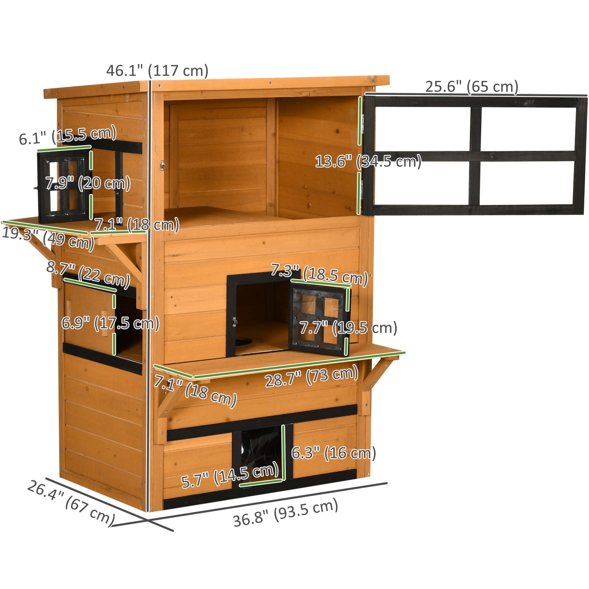 3-Tier Outdoor Cat House - Fir Wood Weather Resistant Shelter-DECOROLALA