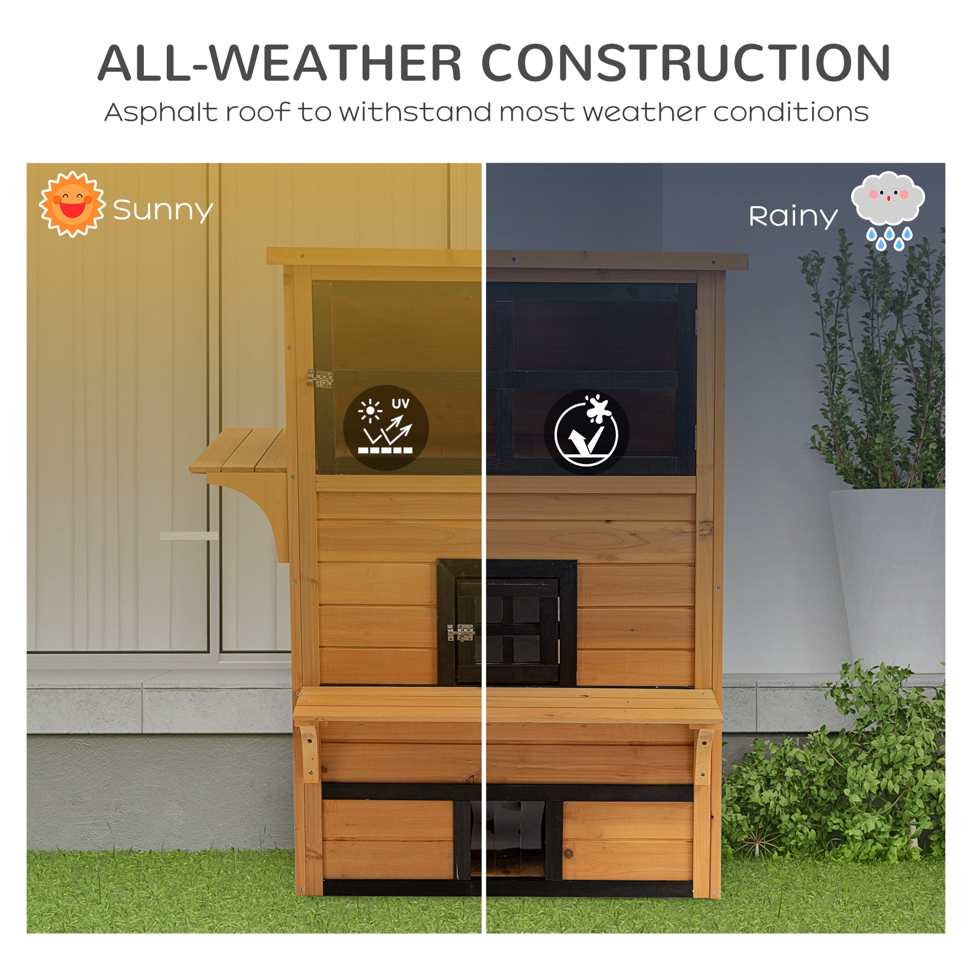 3-Tier Outdoor Cat House - Fir Wood Weather Resistant Shelter-DECOROLALA