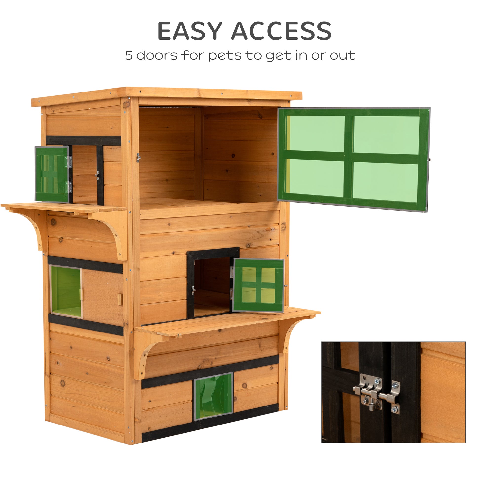 3-Tier Outdoor Cat House - Fir Wood Weather Resistant Shelter-DECOROLALA
