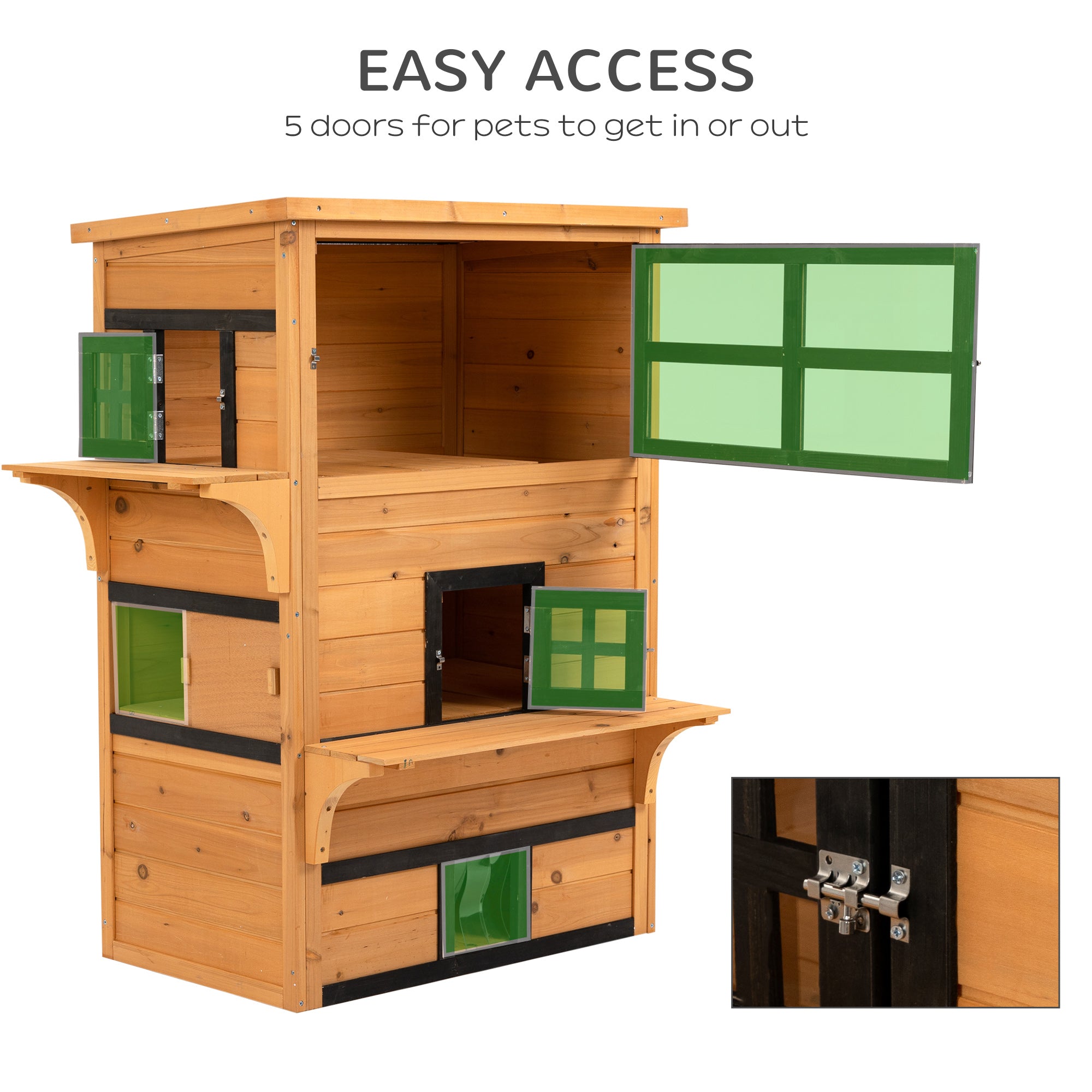 3-Tier Outdoor Cat House - Fir Wood Weather Resistant Shelter-DECOROLALA