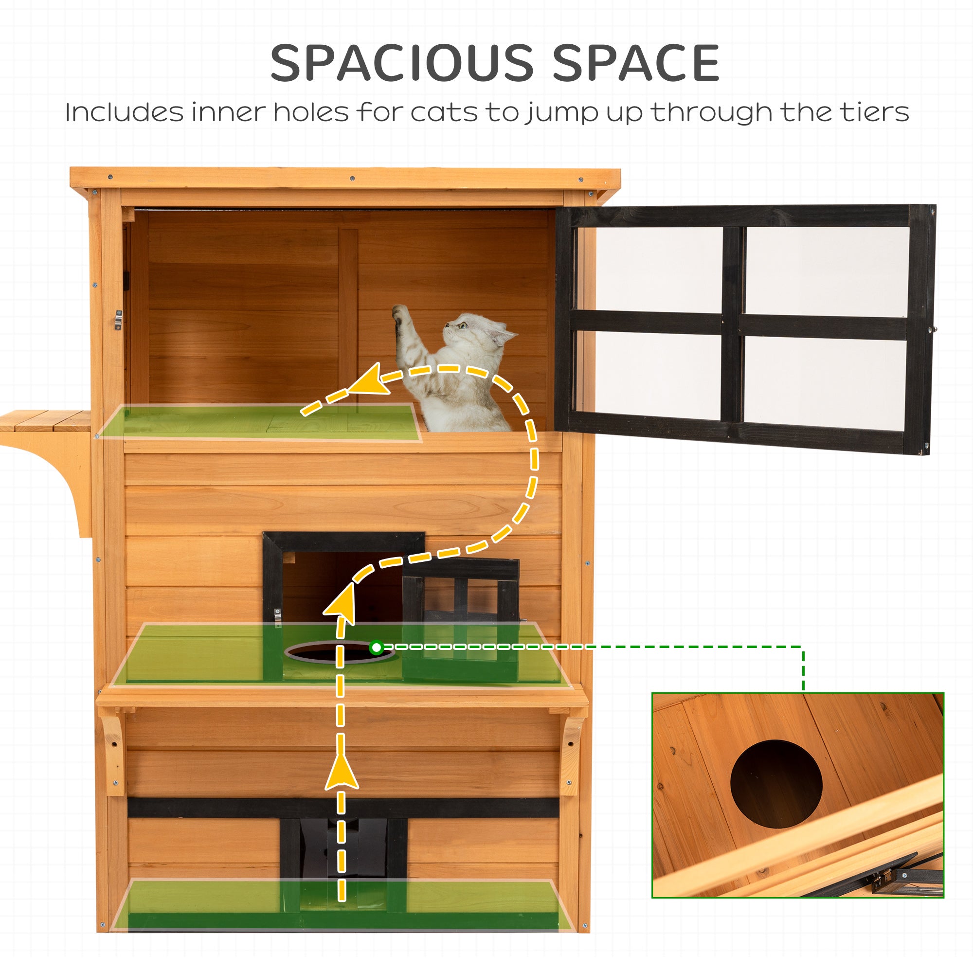 3-Tier Outdoor Cat House - Fir Wood Weather Resistant Shelter-DECOROLALA
