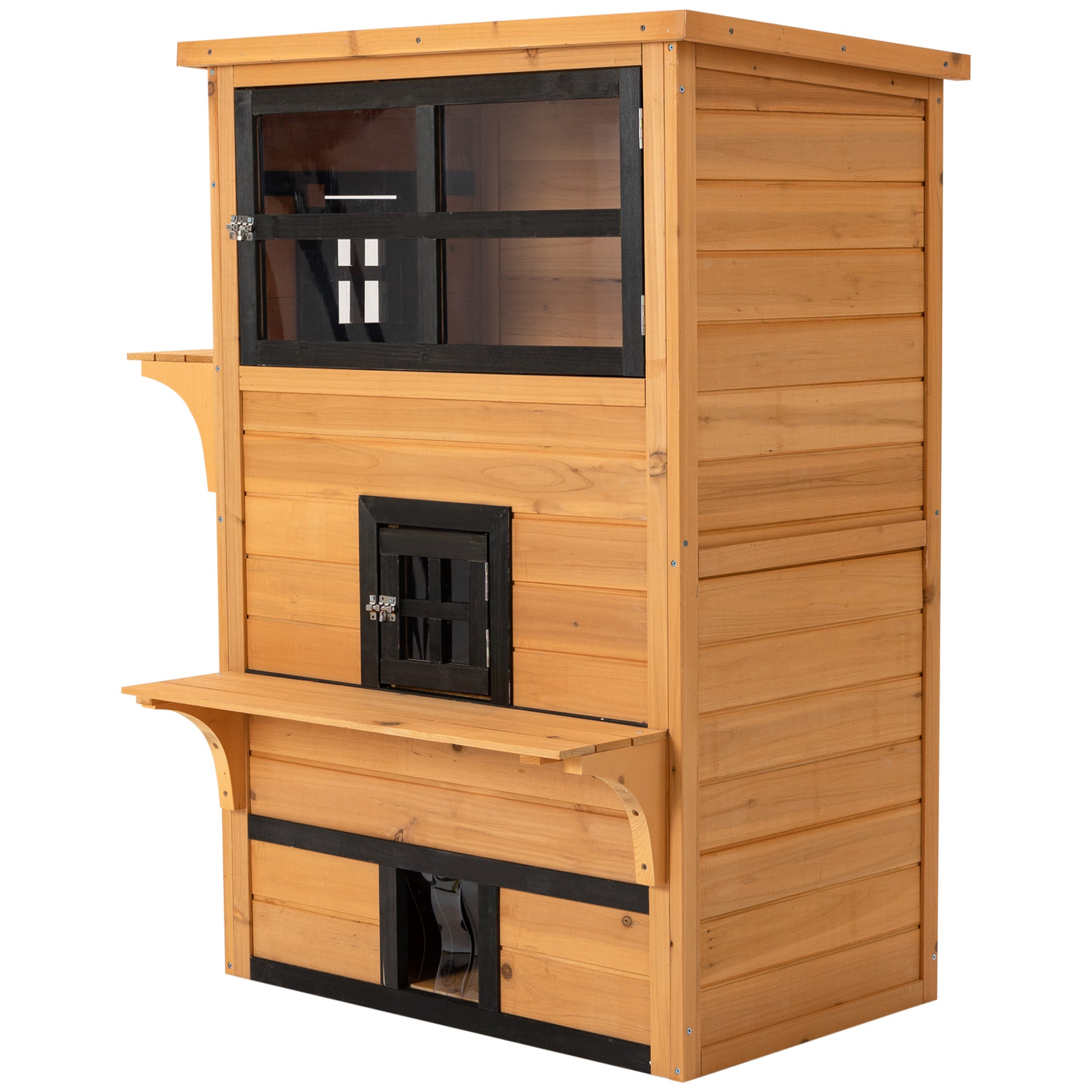 3-Tier Outdoor Cat House - Fir Wood Weather Resistant Shelter-DECOROLALA