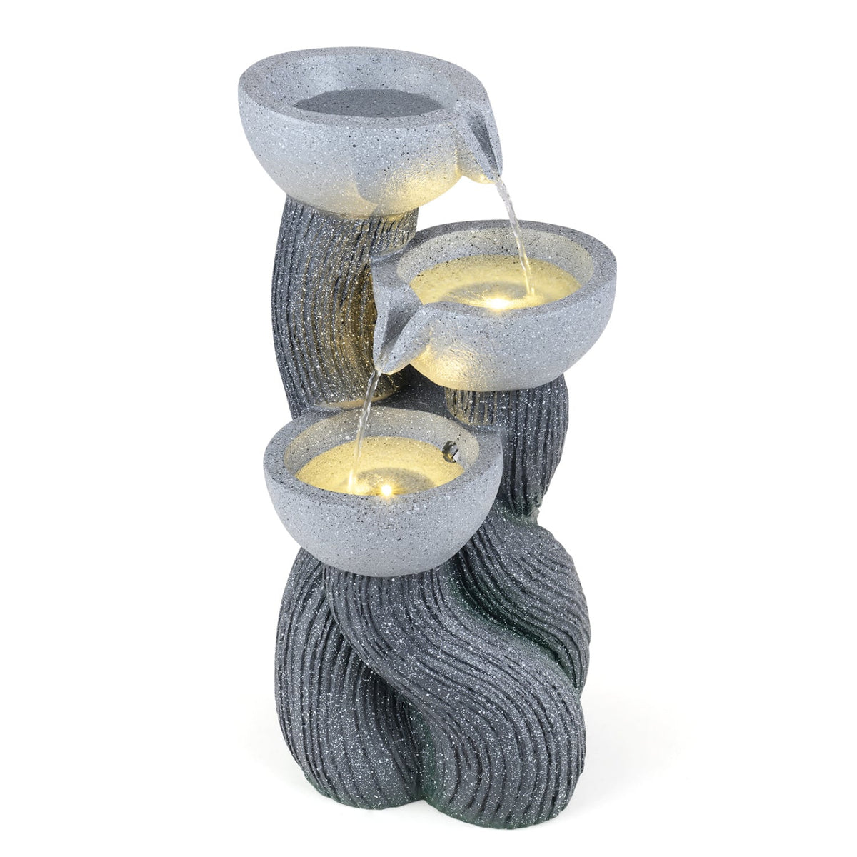 3-Tier Outdoor Water Fountain with LED Lights 18.5 Inch H for Patio Deck-Outdoor Water Fountains-DECOROLALA