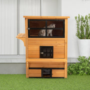 3-Tier Outdoor Wooden Cat House - Weather Resistant Kitty Shelter-DECOROLALA