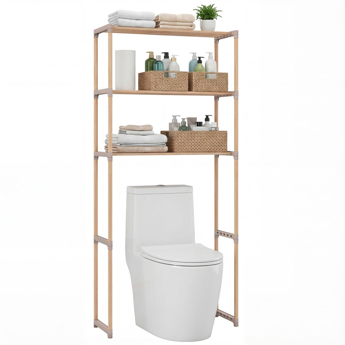 3-Tier Over The Toilet Storage Rack with Open Shelves-Gray-Over the Toilet Storage-DECOROLALA