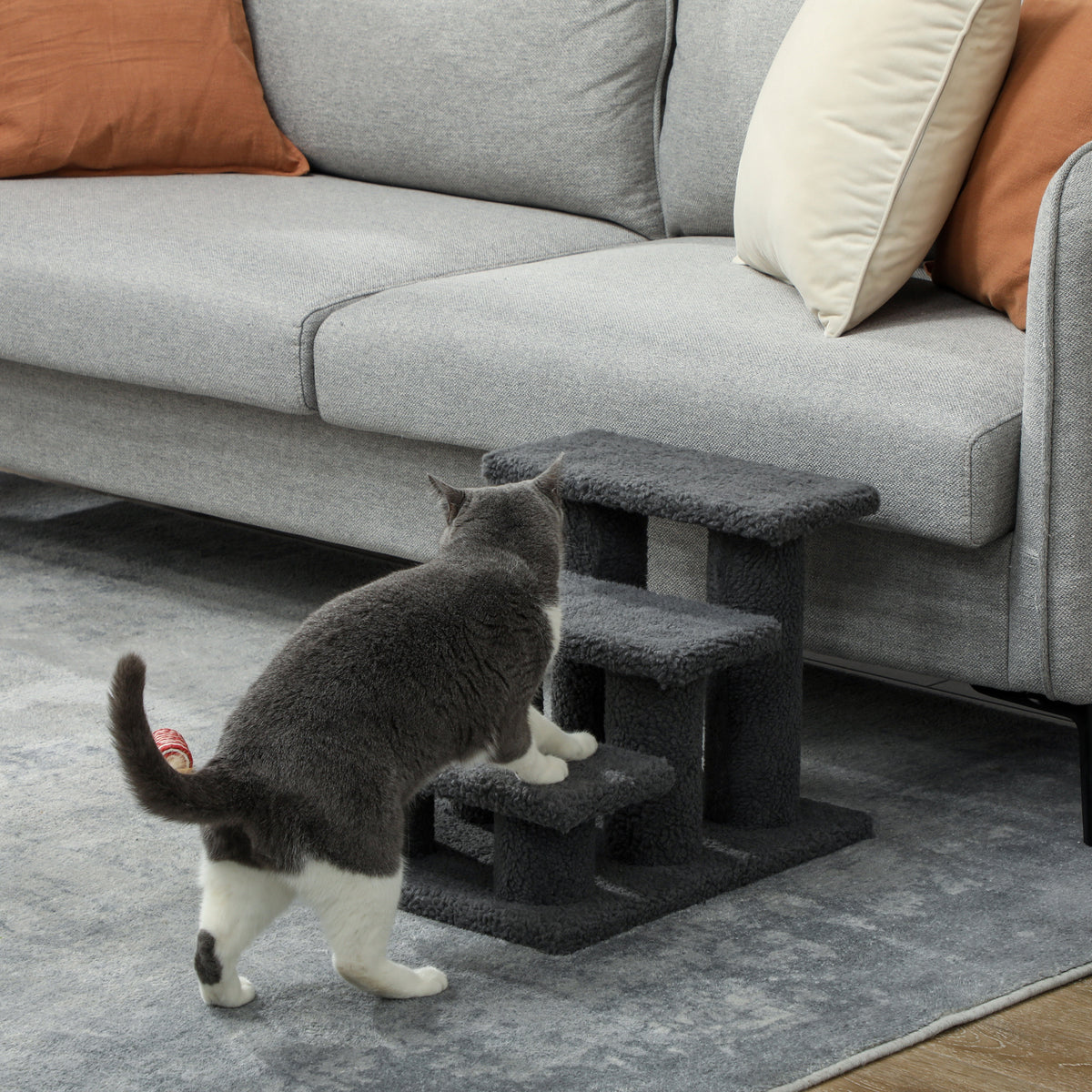 3-Tier Pet Stairs with Scratching Posts - Dark Grey-Cats-DECOROLALA