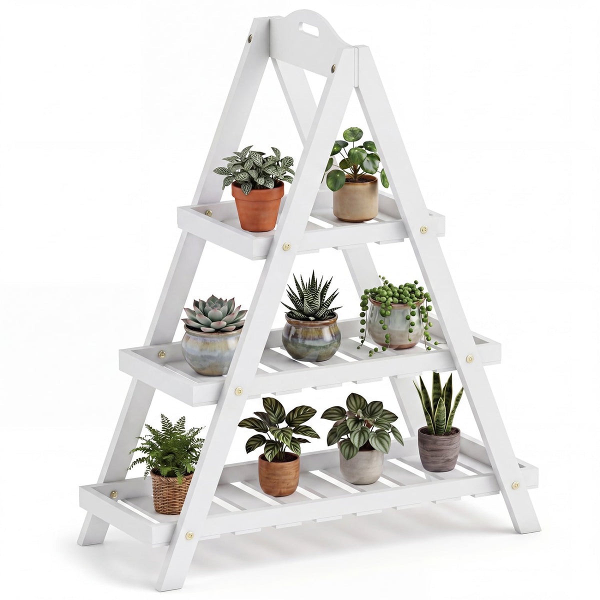 3-Tier Plant Stand Flower Pot Display Shelf-White-Plant Stands-DECOROLALA