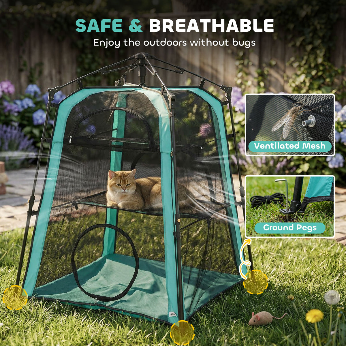 3-Tier Portable Cat Tent - Indoor/Outdoor Mesh Pet House, Green-Cats-DECOROLALA