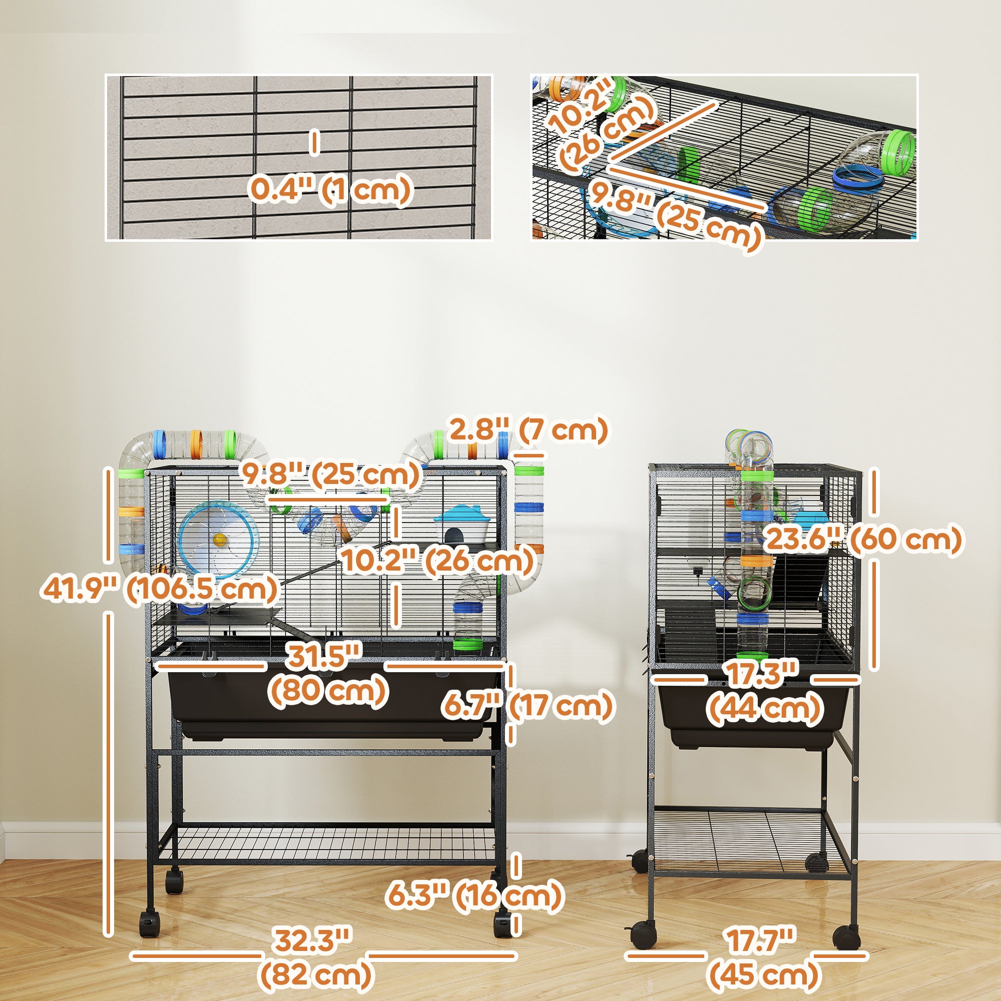 3-Tier Rolling Hamster Cage - Black 32" Large Pet Habitat-DECOROLALA