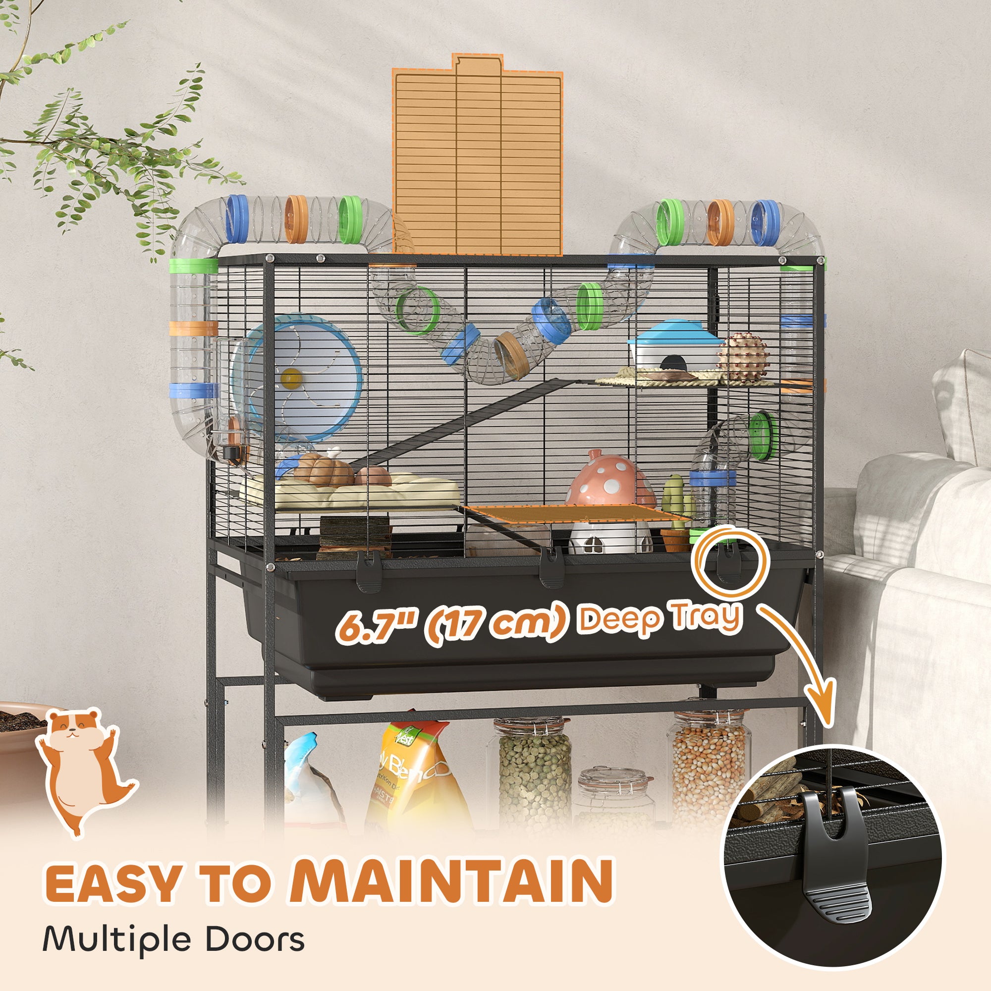 3-Tier Rolling Hamster Cage - Black 32" Large Pet Habitat-DECOROLALA