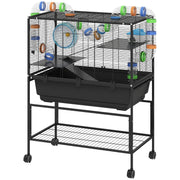 3-Tier Rolling Hamster Cage - Black 32" Large Pet Habitat-DECOROLALA
