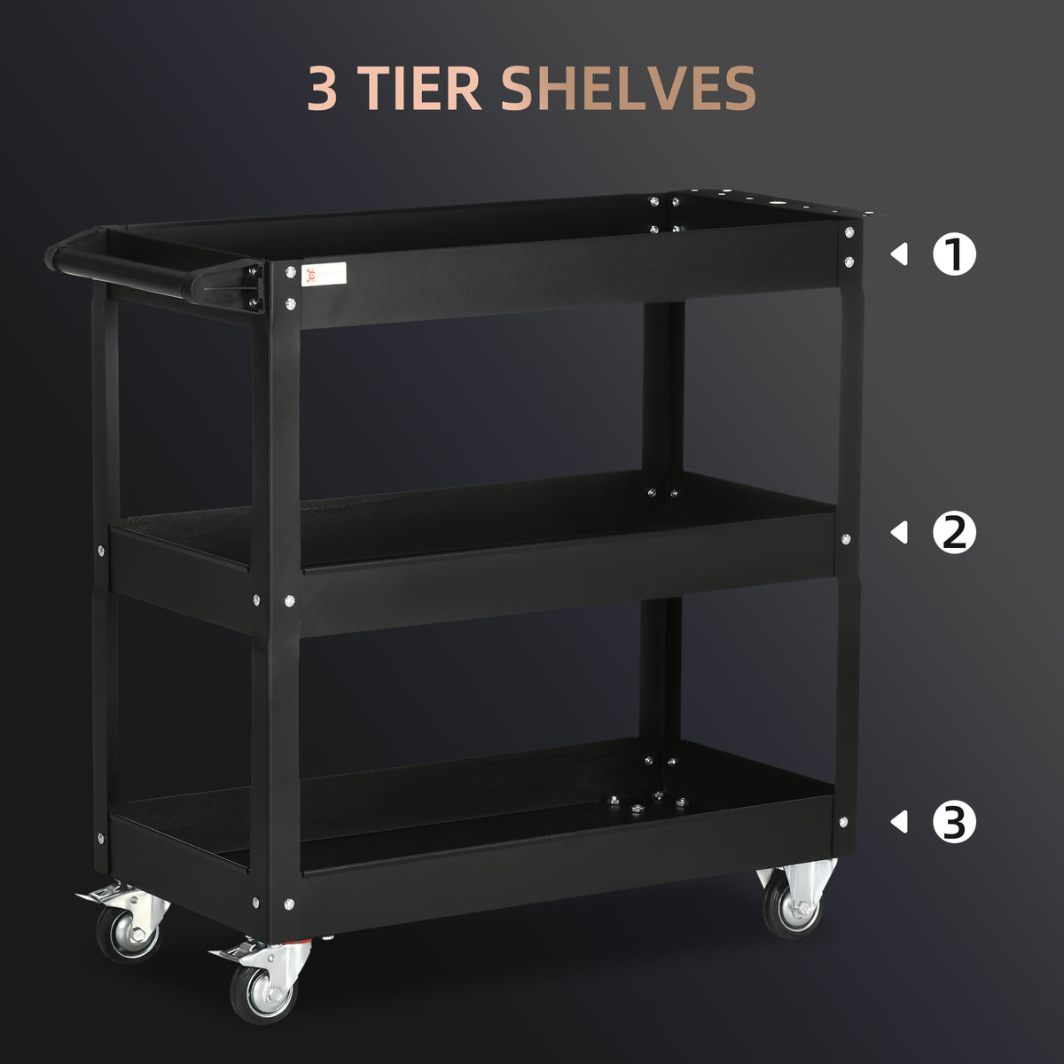 3-Tier Rolling Steel Tool Cart - 330 lbs Capacity, Black-Home Improvement > Tools > Tool Organizers-DECOROLALA