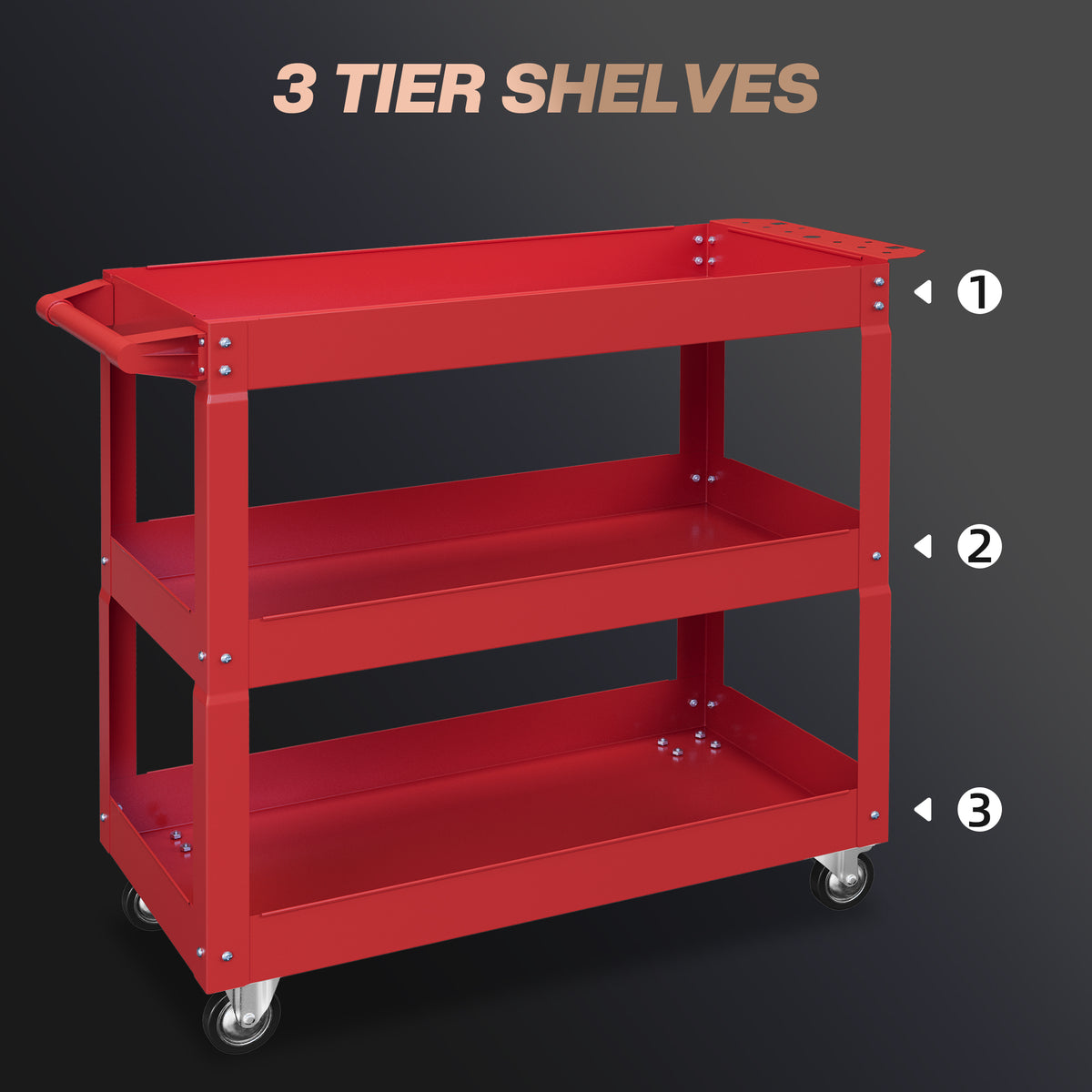 3-Tier Rolling Tool Cart - 330 lbs Capacity Steel Red-Home Improvement > Tools > Tool Organizers-DECOROLALA