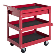 3-Tier Rolling Tool Cart with Drawer & Side Box - Red Steel-Home Improvement > Tools > Tool Organizers-DECOROLALA